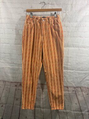 BDG Corduroy Mom High Rise Pants Womens Size 26 Orange Floral Stripes Straight